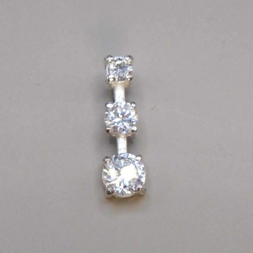 Sterling Silver Necklace Pendant with 3 CZ Stones 3/4" Drop Stamped 925